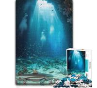 Sharks Swimming in Underwater Cave Adult Puzzle 1000pcs (38x26cm) | Choose a winter gift for adults for cold-weather weekends for calm winter leisure.