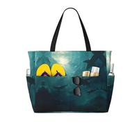 Sharks Swimming Print Large Waterproof Beach Tote Bag for Women with Zip and Pockets Foldable Handbag for Travel Pool Shopping Holiday Gym