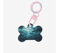 Sharks Swimming Printed Acrylic Bone-Shaped Pet Tag with Colorful Chain and Lovely Pet Identification Tag.