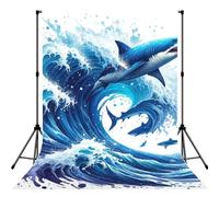 Sharks-Swirling-Ocean-Waves 5x7ft Photography Backdrop, Photo Background With Rod Pocket, Foldable Studio Backdrop For Birthday, Wedding, Party Decoration