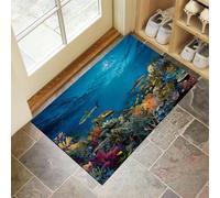 Sharks Turtles Doormat, Non-Slip Anti-Fatigue Eco-Friendly Rubber Indoor/Outdoor Door Mat, Rectangular (50 X 80 Cm), Dark Blue Ocean Coral Reefdurable And Machine Washable