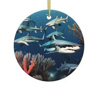 Sharks Under The sea A 2.9-inch Ceramic Christmas Ornament with a Printed Pattern Perfect for windowsills porches and Living Rooms