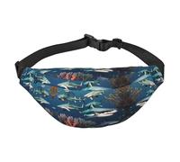 Sharks under the sea Boys large waist bag, travel crossbody waist bag, suitable for enjoying sports, running, cycling, travel, fishing