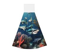 Sharks under the sea Coral fleece hand towel, super absorbent hanging kitchen towel, children's adult bathroom kitchen hanging hand towel