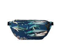 Sharks Under The Sea Crossbody Waist Bag.Large Capacity, Waterproof And Dustproof, Secure Zipper, Suitable For Travel And Outdoor Activities., Black, One Size