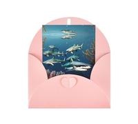 Sharks under the sea Greeting card, blank inner page, includes envelope, 10cm x 15cm.