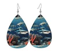Sharks under the sea Leather Earring. Stylish teardrop shape, perfect for women, and a great decorative choice for parties and holidays.