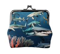 Sharks Under The Sea Leather Kiss Lock Coin Purse-Small Mini Wallet for Women