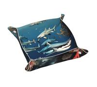 Sharks Under The sea Leather Storage Tray Small Stylish and Personalized Small Items and Cosmetics Organizer