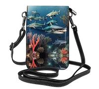 Sharks under the sea Lightweight leather crossbody phone bag, women's shoulder bag cell phone wallet, travel bag with credit card slots,