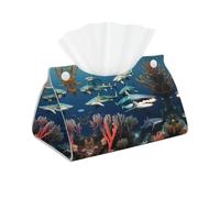 Sharks under the sea patterned tissue bag, genuine leather long tissue box, suitable for bathroom, bedroom and dining room.