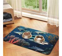Sharks under the sea Pet Absorbent Leather Placemat 30x45cm Beautiful Design Cat and Dog Bowl Mat Portable Storage