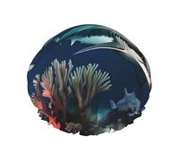 Sharks under the sea Print Shower Cap â€“ Double Layer Bath Hair Cap with Elastic Band Lining, Ideal for Home Spa, Hotel, and Travel
