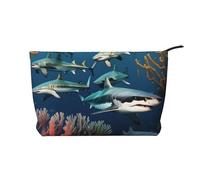 Sharks under the sea Prints Corduroy cosmetic bag for cosmetics storage with zipper closure for travel, camping, and daily use