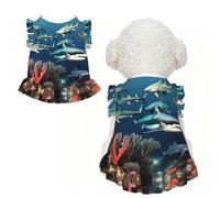 Sharks under the sea Ruffle Dog Dress Frilly Sleeveless Breathable Summer Party for Small Dogs Cats S