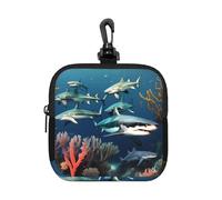 Sharks Under the sea Small Waterproof Zipper Pouch-Neoprene Storage Bag for Earbuds, Keychain Clip Case