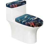Sharks Under the sea Soft 2Pcs Toilet Lid - Tank Covers, Elastic Reusable for U/O Shape Toilets, Bathroom Decor