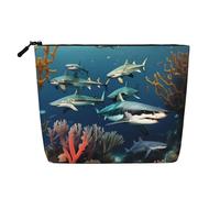 Sharks Under The sea Versatile Travel Toiletry Bag - Fake Hemp Makeup Bag for Multi-use - Cosmetic Accessories Organizer