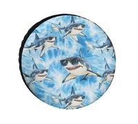 Sharks Wearing Glasses Funny Spare Tire Cover Waterproof Oxford Cloth Adjustable Foldable Wheel Protector