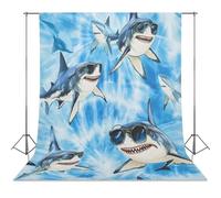 Sharks Wearing Glasses Tie Dye Blue Photo Studio Backgrounds Black Photography Backdrop for Portrait Video Shooting Live 56"x118"