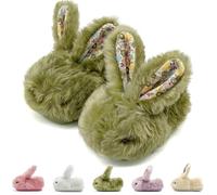 sharllen Kids Slippers Girls Fluffy Bunny Slippers Toddler Plush Warm Winter House Boys Cute Rabbit Novelty Animal Shoes(Green 4/5.5 Child)