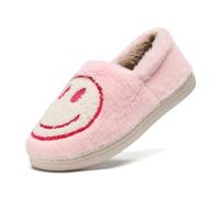 sharllen Retro Smile Face Slippers for Women Men Cute Cozy Soft Plush Slip-on Happy Face Slippers Warm Fluffy Fuzzy Winter Slippers Socks Shoes, Pink White, 6-7 Women/5.5-6.5 Men