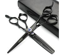 Sharonds Black 6.0 inch Hairdressing Scissors Hairstyle Studio Salon high-end Hairdressing Scissors Hair Styling Scissors Made of 440c+ Thinning Scissors (2pcs)
