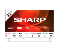 SHARP 32FH2KAW 32-Inch HD Ready Smart Frameless Android TV in White with Active Motion 400, Freeview Play, Pre-Installed Apps, 3x HDMI & 2x USB