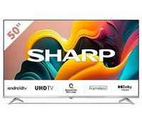 SHARP 4T-C50FP6KL2AB 50 Inch Smart TV 4K UHD Quantum Dot TV with Google Assistant, Freeview Play & Chromecast Built In, Android TV, UHD Frameless Television, 4x HDMI & 2x USB Bluetooth TV - Silver