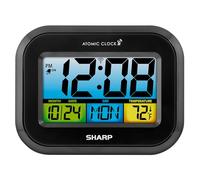 Sharp Atomic Digital Alarm Clock, Battery Operated Self-Setting Digital Wall or Desk Clock, Easy to Read Color Display Nightlight with Indoor Temperature and Calendar