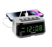 Sharp Digital Alarm Clock with Super Fast USB-C Charge Port & Green LED Display