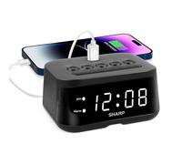 Sharp Digital Alarm Clock with USB 2 AMP Fast Charge Port & White LED Display