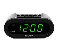 SHARP Digital Alarm with AccuSet - Automatic Smart Clock, Never Needs Setting - Great for Seniors, Kids, and Everyone who Doesn't Want to Set a Clock! Silver Case with Green LEDs
