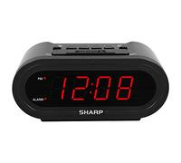 SHARP Digital Alarm with AccuSet - Automatic Smart Clock, Never Needs Setting - Great for Seniors, Kids, and Everyone who Doesn't Want to Set a Clock! Black Case with Red LEDs