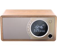 SHARP DR-450(BR) Digital Radio with DAB/DAB+/FM, Bluetooth 4.2, 20 Station Presets, Alarm & Snooze, Wooden Speaker Housing, and LCD Display - in Brown