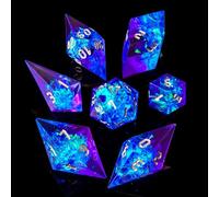 Sharp Edge DND Dice Set Flower Handmade 7 Accessories Dice for Dungeons and Dragons TTRPG Games, Multi-Sided RPG Polyhedral Resin Sharp Edge Dice Roleplaying Games（Blue Purple）