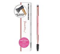 Sharp Fine Line ULTRA THIN Brow Brushes for eyebrows PRECISION Duo Angled Eyebrow Brush and comb with Spoolie Eyelash Brush Flat Angle Double Ended Eyeliner Brush and Spiral Mascara Brush (Pink & Rose Gold)