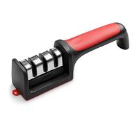 Sharp Knife Sharpener - 3 Stage Professional Kitchen Knife Sharpening Tool for Dull Knives, Scissors, Chef Knives, Non-Slip Base, Ergonomic Handle, Red