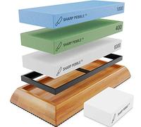 Sharp Pebble Extra Large Sharpening Stone Set - Whetstone Knife Sharpener Set - Grits 400/1000/6000 Waterstone & Flattening Stone - Kitchen Knife Sharpener with Nonslip Bamboo Base