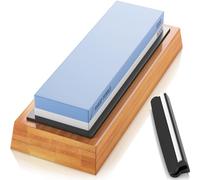 Sharp Pebble Premium Whetstone Knife Sharpening Stone 2 Side Grit 1000/6000 Waterstone- Whetstone Knife Sharpener- Nonslip Bamboo Base & Angle Guide