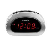 Sharp Small Digital Alarm Clock with Snooze and Battery Backup, Easy to Use Top Button Controls for Simple Use, Silver Case with Red Easy to Read LED Display