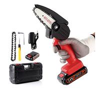 Sharp-tec Mini Chainsaw Cordless, 4 Inch 24V Handheld Chainsaw with LED Light and Protection Switch, Small Chain Saw Power Garden Tools for Cutting Trees, Cut Wood, Tree, Branch, Red