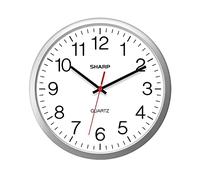 Sharp Wall Clock - Silver, Silent Non Ticking 14 Inch Quality Quartz Battery Operated Round Easy to Read Home/Kitchen/Office/Classroom/School Clocks, Sweep Movement