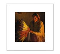 Sharp War Bonnet Native American Painting 8X8 Inch Square Wooden Framed Wall Art Print Picture with Mount Artery8 White One Size