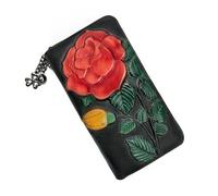 SHARPAD Wallet Genuine Leather for Women - with RFID Blocking Card checkbook ID Slot Large Capacity Vintage style, big rose black, Vintage