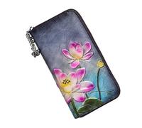 SHARPAD Wallet Genuine Leather for Women - with RFID Blocking Card checkbook ID Slot Large Capacity Vintage style, lotus black, Vintage