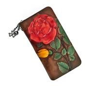 SHARPAD Wallet Genuine Leather for Women - with RFID Blocking Card checkbook ID Slot Large Capacity Vintage style, big rose coffee, Vintage