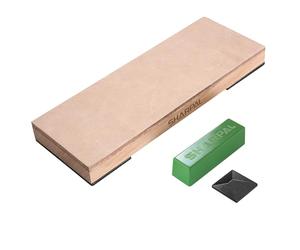 SHARPAL 204N Leather Strop (Genuine Cowhide) L 20cm x W 7.5cm Kit with 54g. Polishing Compound & Angle Guide, Knife Stropping Block for Sharpening & Honing Knives, Straight Razor, Woodcarving Chisels