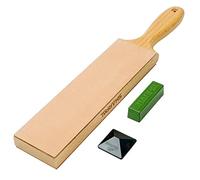 SHARPAL 205H Leather Strop (Genuine Cowhide) 33 x 6cm Kit with 2 Oz. Polishing Compound & Angle Guide, Knife Stropping Block for Sharpening & Honing Knives, Straight Razor, Woodcarving Chisels