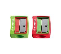 STABILO Sharpener Woody 3-in-1 for Extra-Thick Pencils - Pack of 2 (green/red & red/green)